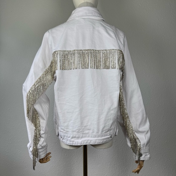 NWT BLANK NYC cotton stone white denim western rhinestone tassel jacket - Picture 1 of 13
